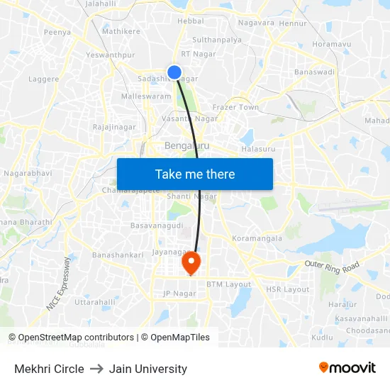 Mekhri Circle to Jain University map