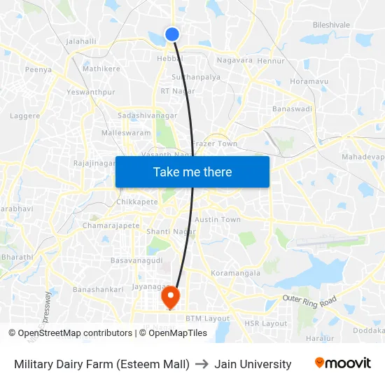 Military Dairy Farm (Esteem Mall) to Jain University map
