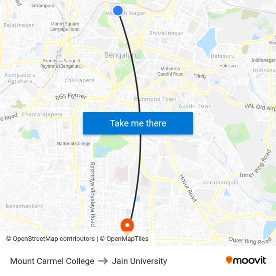 Mount Carmel College to Jain University map