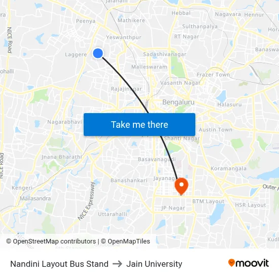 Nandini Layout Bus Stand to Jain University map