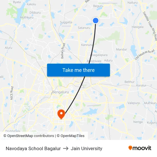 Navodaya School Bagalur to Jain University map