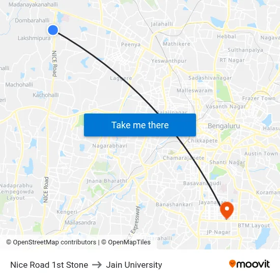 Nice Road 1st Stone to Jain University map