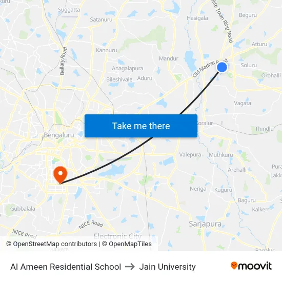Al Ameen Residential School to Jain University map