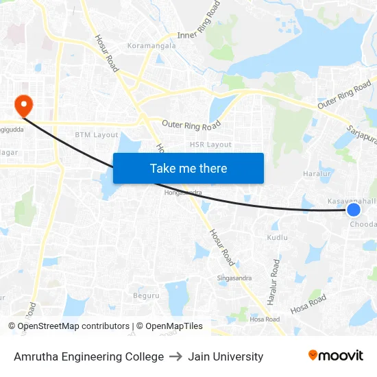 Amrutha Engineering College to Jain University map