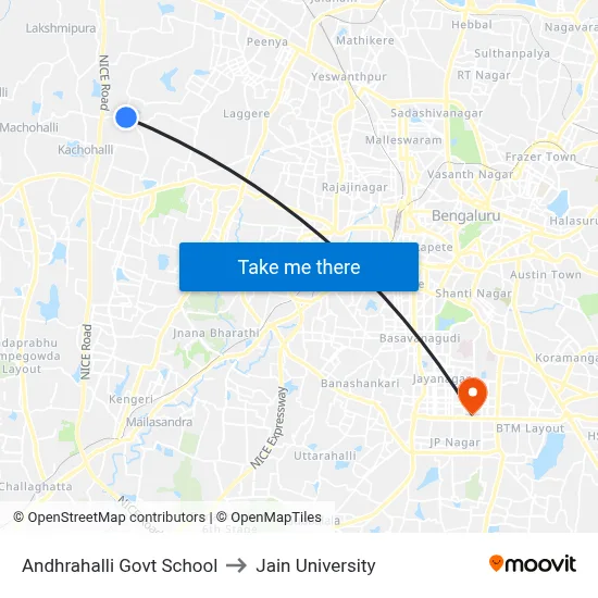 Andhrahalli Govt School to Jain University map