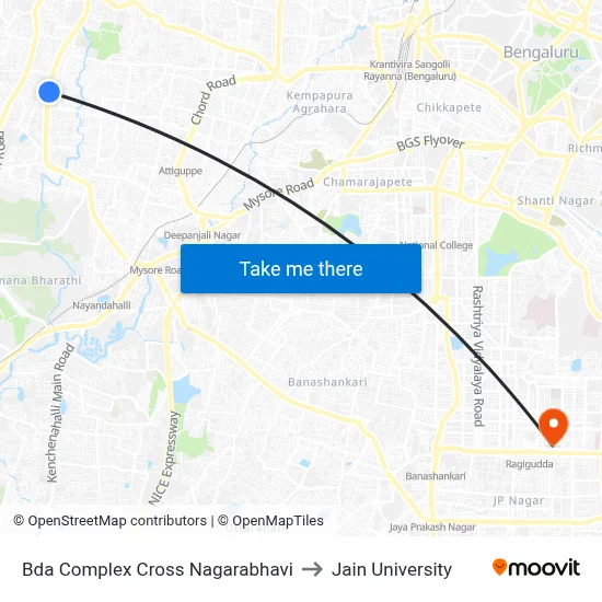 Bda Complex Cross Nagarabhavi to Jain University map