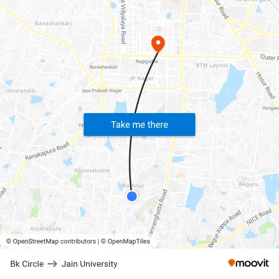 Bk Circle to Jain University map