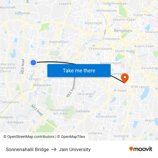 Sonnenahalli Bridge to Jain University map