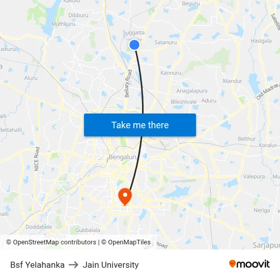 Bsf Yelahanka to Jain University map