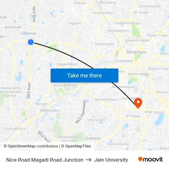 Nice Road Magadi Road Junction to Jain University map