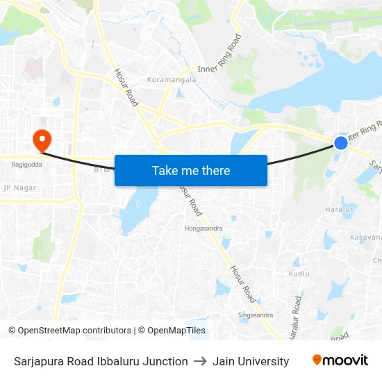 Sarjapura Road Ibbaluru Junction to Jain University map