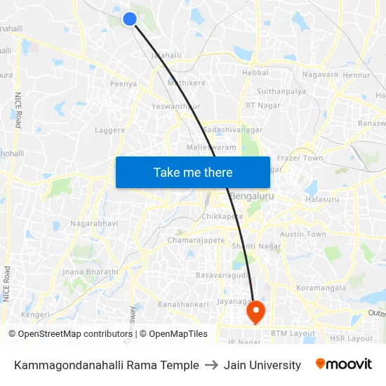 Kammagondanahalli Rama Temple to Jain University map