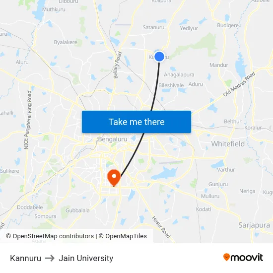 Kannuru to Jain University map