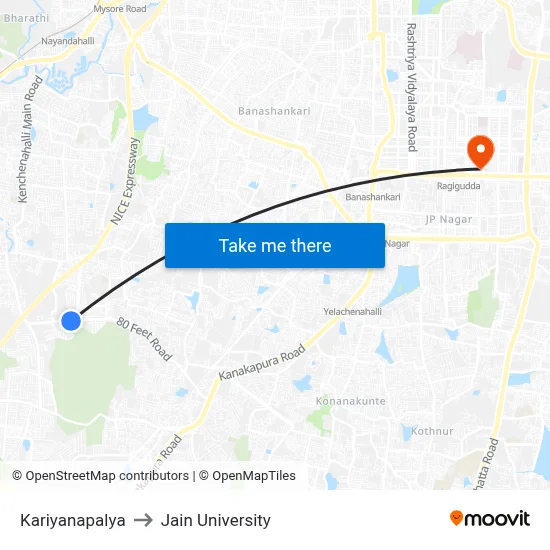 Kariyanapalya to Jain University map