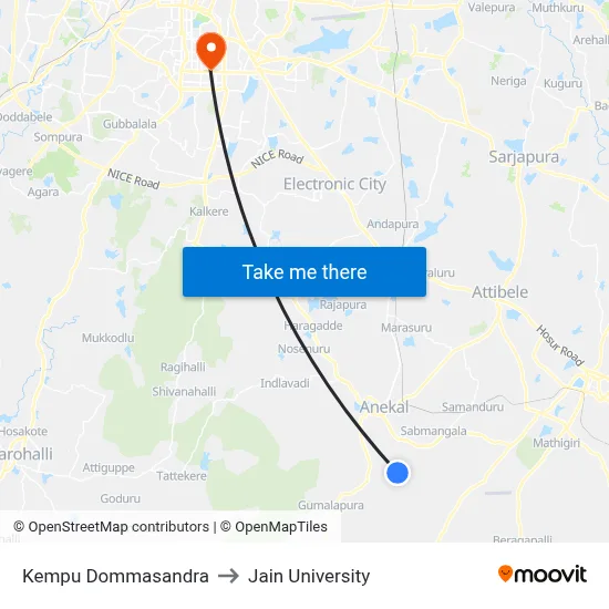 Kempu Dommasandra to Jain University map