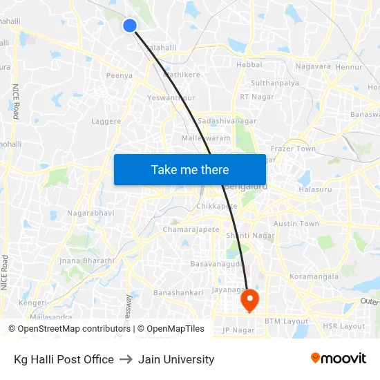 Kg Halli Post Office to Jain University map