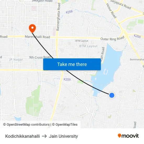 Kodichikkanahalli to Jain University map