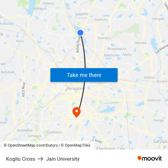 Kogilu Cross to Jain University map