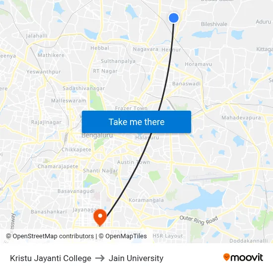 Kristu Jayanti College to Jain University map