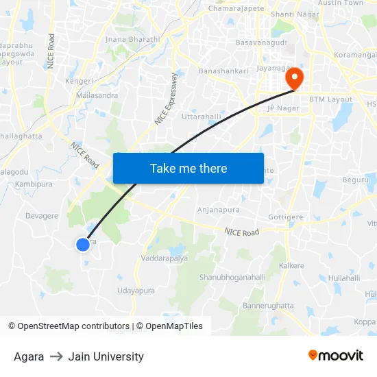 Agara to Jain University map