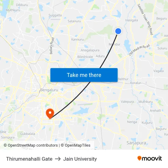 Thirumenahalli Gate to Jain University map