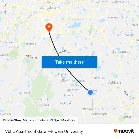 Vbhc Apartment Gate to Jain University map