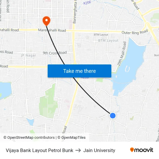 Vijaya Bank Layout Petrol Bunk to Jain University map