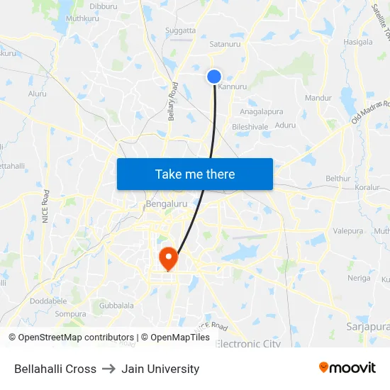 Bellahalli Cross to Jain University map