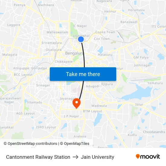 Cantonment Railway Station to Jain University map