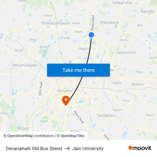 Devanahalli Old Bus Stand to Jain University map