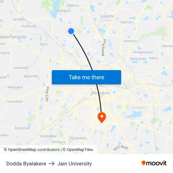 Dodda Byalakere to Jain University map
