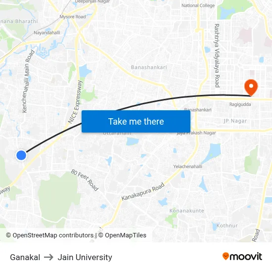 Ganakal to Jain University map