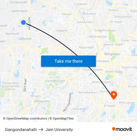 Gangondanahalli to Jain University map