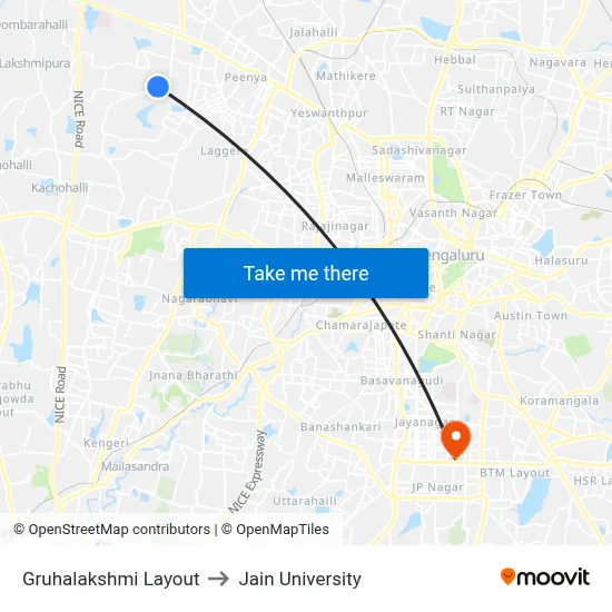 Gruhalakshmi Layout to Jain University map