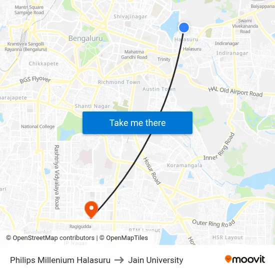 Philips Millenium Halasuru to Jain University map