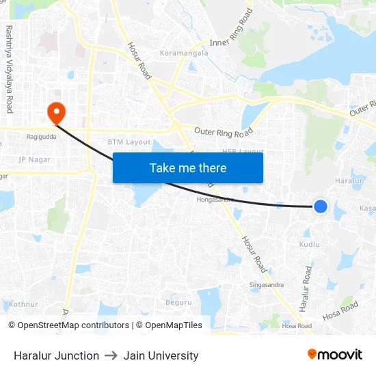Haralur Junction to Jain University map