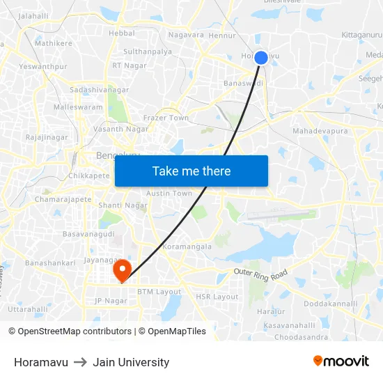 Horamavu to Jain University map