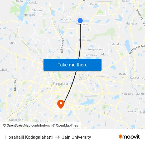 Hosahalli Kodagalahatti to Jain University map