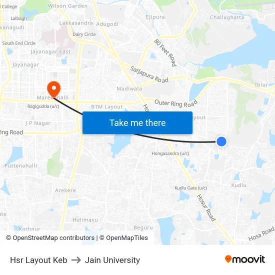 Hsr Layout Keb to Jain University map