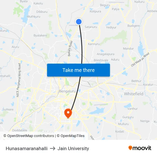 Hunasamaranahalli to Jain University map