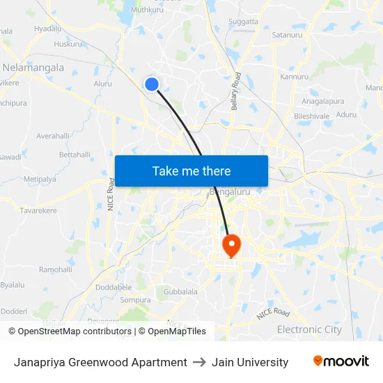 Janapriya Greenwood Apartment to Jain University map