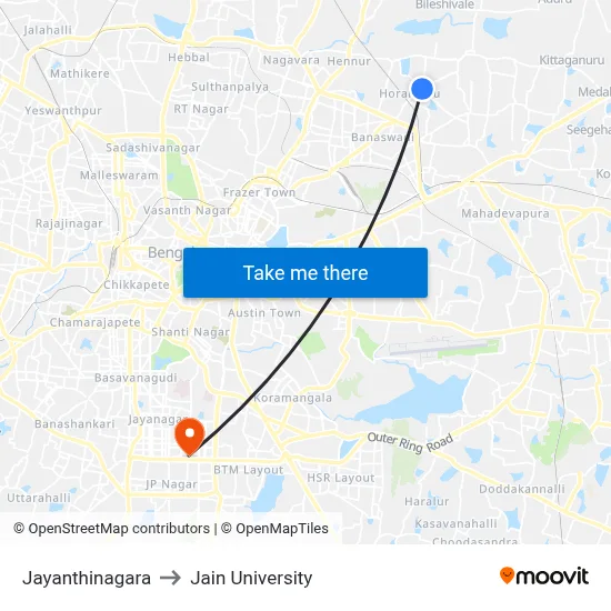 Jayanthinagara to Jain University map