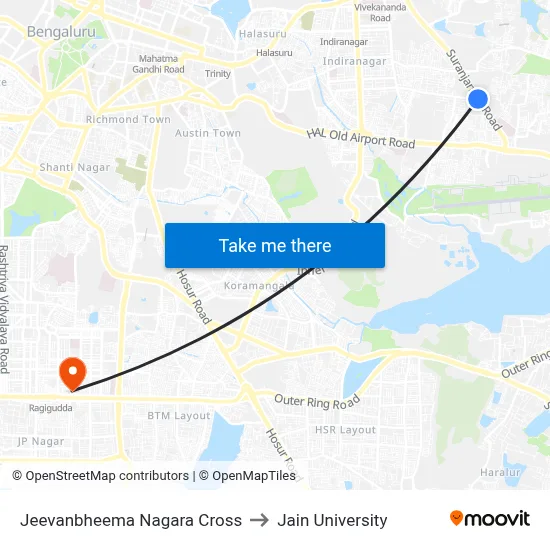 Jeevanbheema Nagara Cross to Jain University map