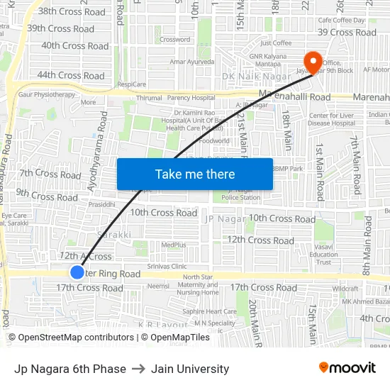 Jp Nagara 6th Phase to Jain University map