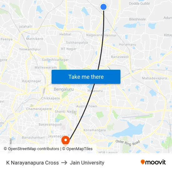 K Narayanapura Cross to Jain University map