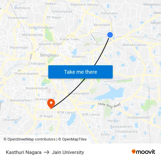 Kasthuri Nagara to Jain University map