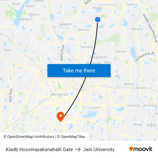 Kiadb Hoovinayakanahalli Gate to Jain University map