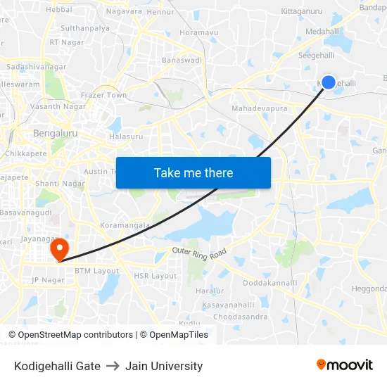 Kodigehalli Gate to Jain University map