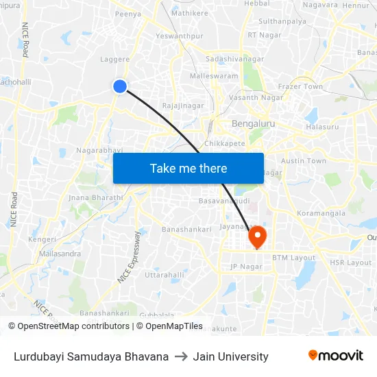 Lurdubayi Samudaya Bhavana to Jain University map