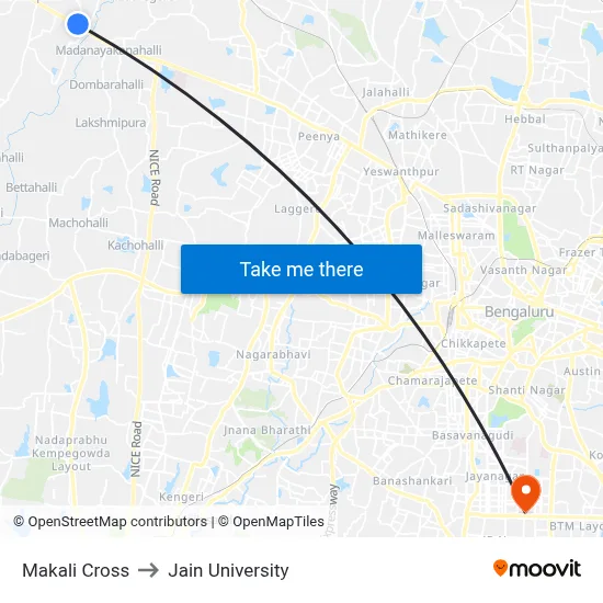 Makali Cross to Jain University map